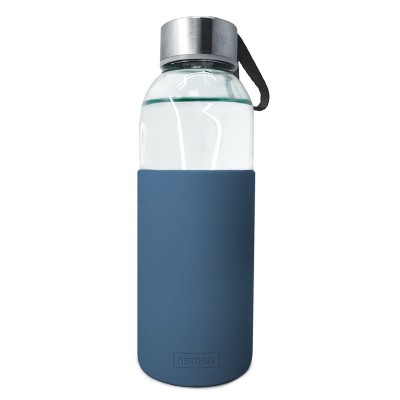 Botella de Cristal Funda Silicona, Azul, 400 ml