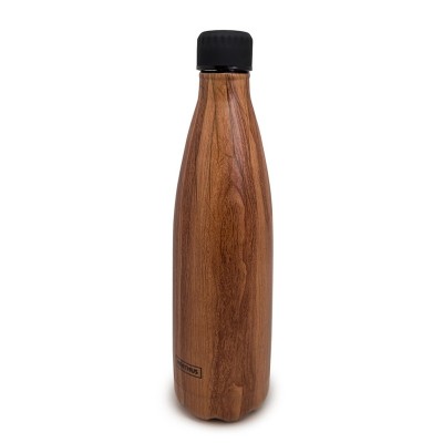 Double Wall Stainless Steel Thermos Bottle, Wood, 750 ml