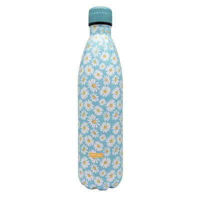 Double Wall Stainless Steel Thermos Bottle, Blue Daisies, 1000 ml