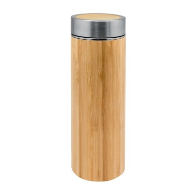 Double Wall Bottle with Tea Infuser, Bamboo, 360 ml